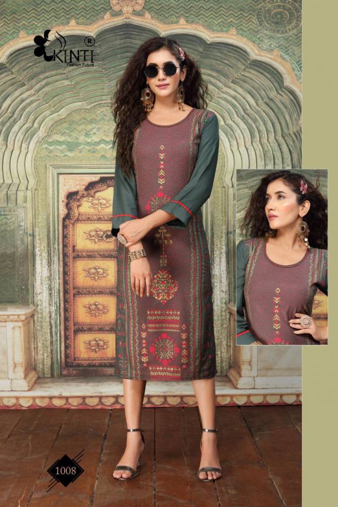 Kinti Afsana Foil Letest Fancy Designer Festive Wear Printed Rayon Kurti Collection